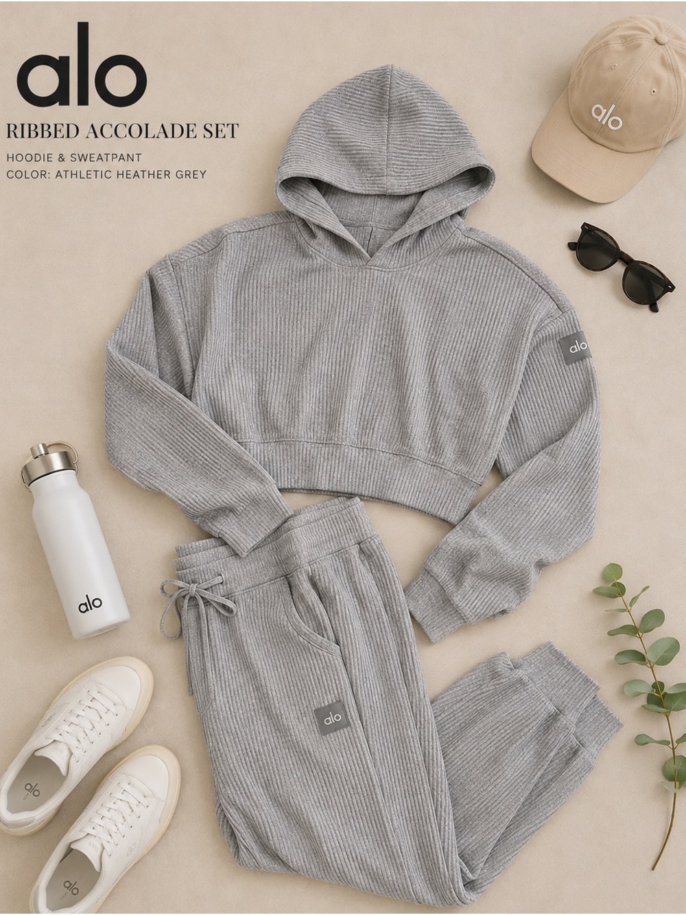 All Yoga Muse Hoodie & Sweatpant set Athletic Heather Gray - size small